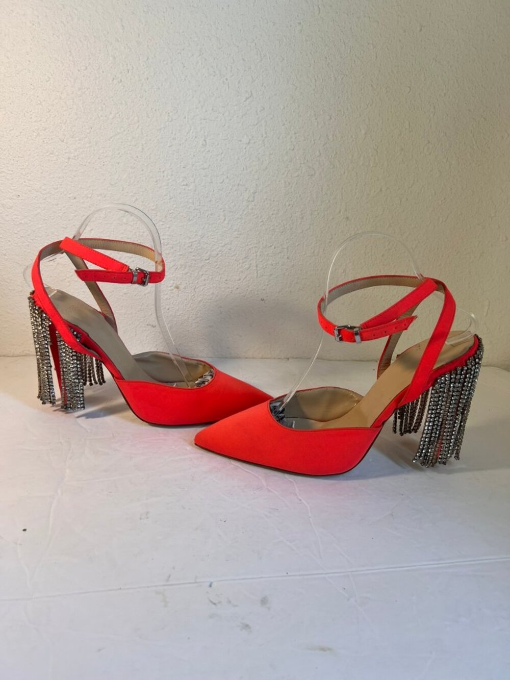 $995 AREA CRYSTAL CHANDELIER FRINGE POINTY TOE PUMPS SZ 40/ 10 US
